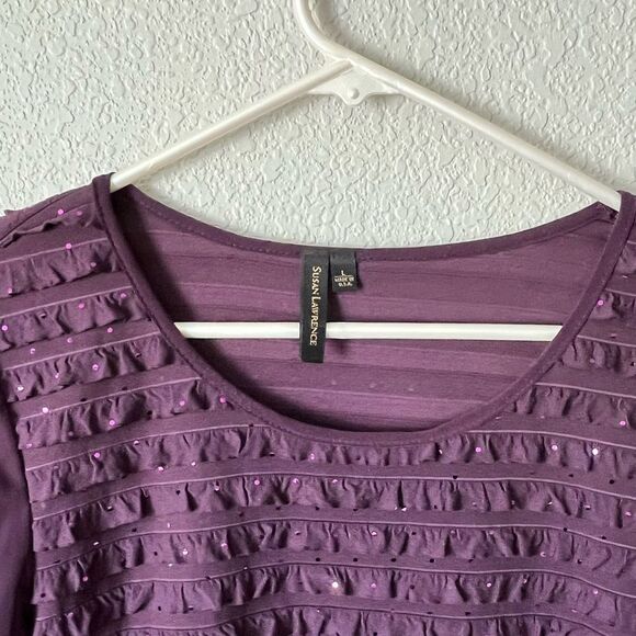 Women’s sheer Purple Textured Women's Top with rhinestones whimsy goth L - Picture 4 of 6
